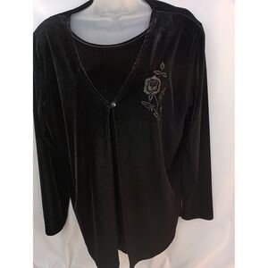 vintage‎ velvet black Rose Goth cardigan sweater party floral whimsigoth grunge